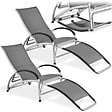 TECTAKE - Chaise longue jardin 2 en 1 transat bain de soleil anthracite textilène aluminium 4 positions inclinable fauteuil bascule 120kg pliable - vignette