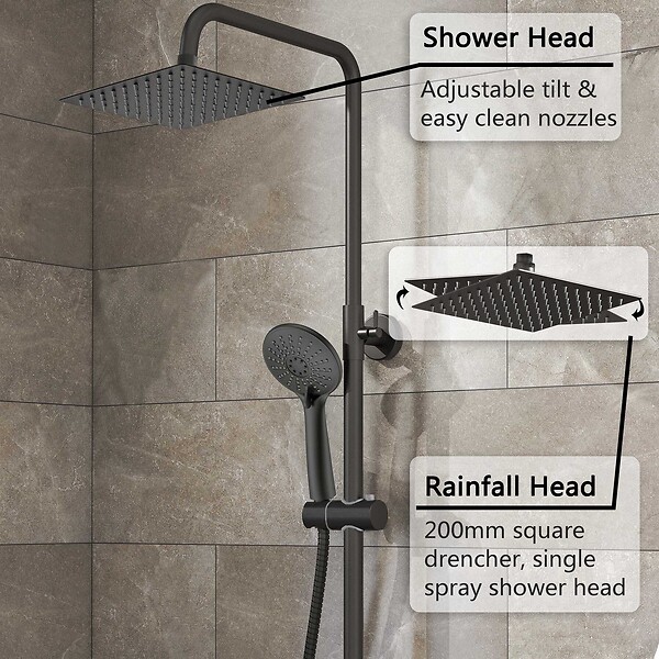 AICA SANITAIRE - AICA colonne de douche thermostatique avec douchette 3 jets, douche de tête 20 x 20 cm, ensemble de douche en acier inoxydable - large