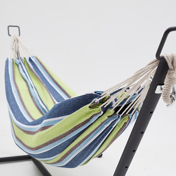 CONCEPT USINE - Hamac sur pied 26 m avec toile en polyester bleu et vert COPACABANA - large