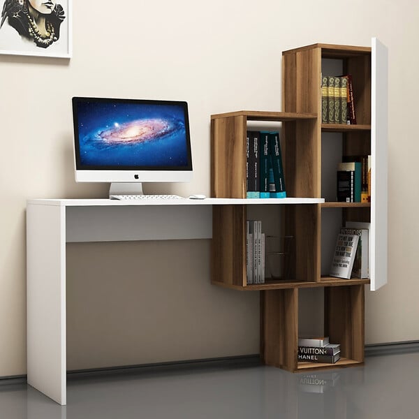 CONCEPT USINE - Bureau fonctionnel 6 rangements - bois et blanc TURKU - large