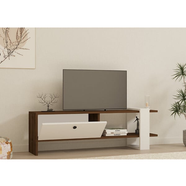 CONCEPT USINE - Meuble TV bois et blanc avec rangement 120 cm LOOM - large