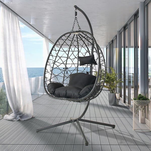 CONCEPT USINE - Fauteuil suspendu effet rotin noir CUZCO $ - large