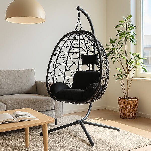 CONCEPT USINE - Fauteuil suspendu effet rotin noir CUZCO $ - large