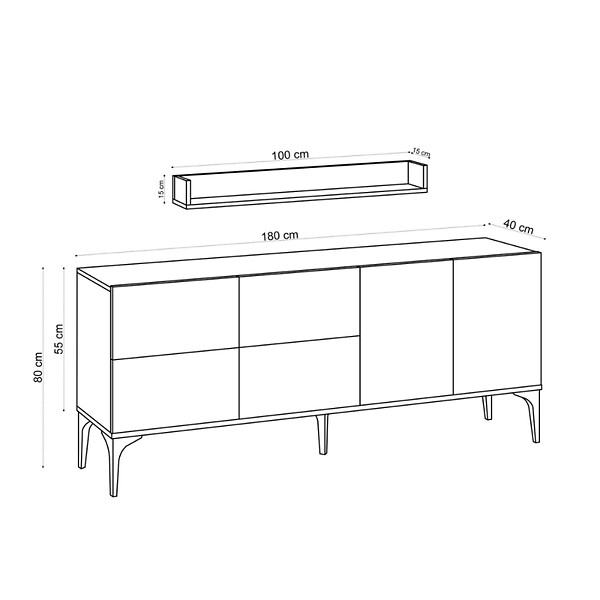 CONCEPT USINE - Buffet effet travertin 180 cm 6 portes et étagère AURA - large