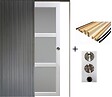 GD MENUISERIES - Porte Coulissante Kenya blanc Vitrée H204 x L83 cm, Galandage, kit finition (coquille et tire doigt) - vignette