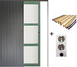 GD MENUISERIES - Porte Coulissante Vert Sauge RAL 6021 Vitrée H204 x L83 cm, Galandage, kit finition (coquille et tire doigt) - vignette