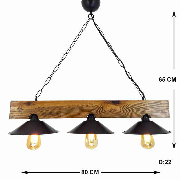 CONCEPT USINE - Suspension rustique 3 lampes bois et noire ENOLA - large