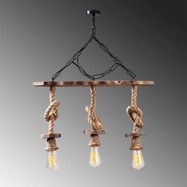 CONCEPT USINE - Suspension rustique filaire 3 lampes cordes et bois ZYA $ - large