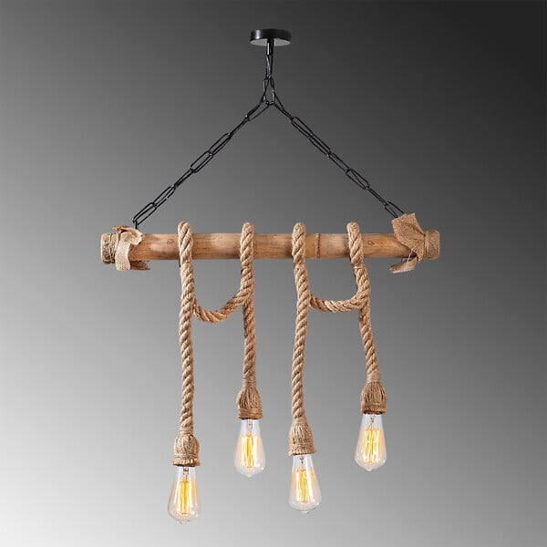 CONCEPT USINE - Suspension rustique filaire 4 lampes cordes et bois LOANE $ - large