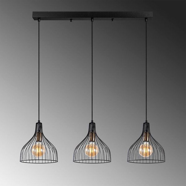 CONCEPT USINE - Plafonnier en métal noir - 3 lampes MARIE - large