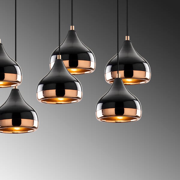 CONCEPT USINE - Suspension filaire noire et cuivrée 7 lampes MAYA - large
