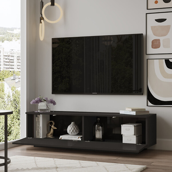 CONCEPT USINE - Meuble TV design noir 140cm MELI - large