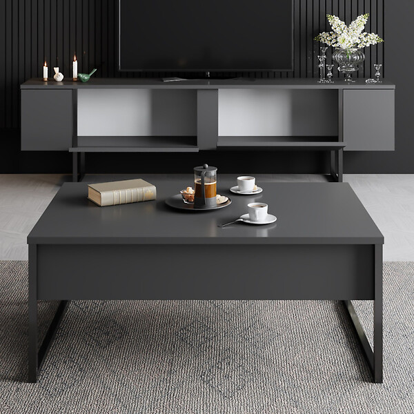 CONCEPT USINE - Meuble TV anthracite et noir 2 portes 180cm LUXOR - large