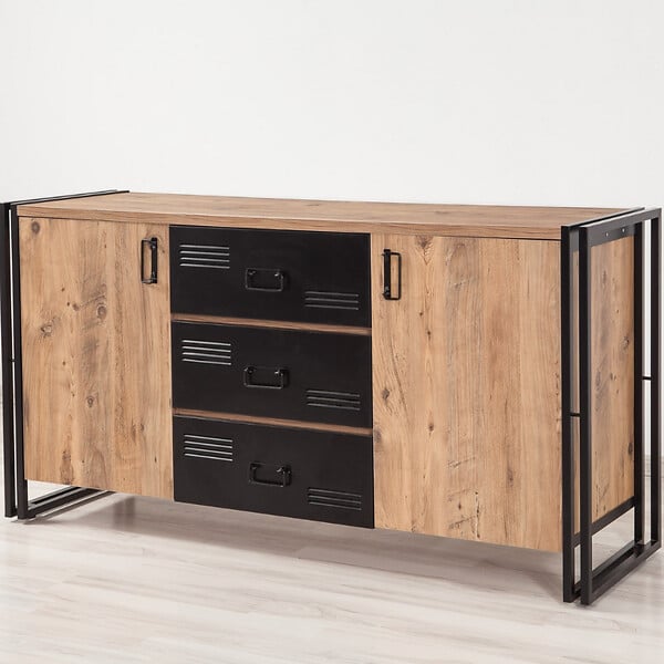 CONCEPT USINE - Buffet industriel avec portes et tiroirs HOLEN - large