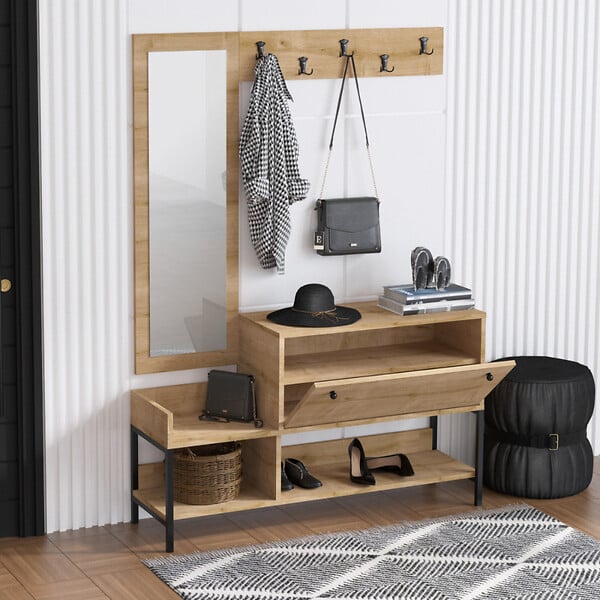CONCEPT USINE - Meuble d'entrée avec porte-manteau et rangement à chaussures DRAGOR - large