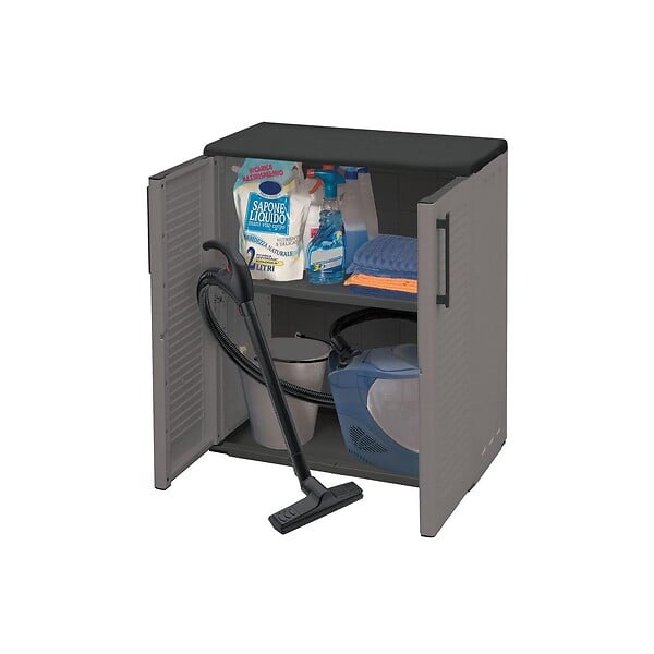 ARTPLAST - Armoire de Rangement Grise Armoire basse 2 portes Polypropylène - Meuble de rangement 68 x 37 x h84 cm ArtPlast - large