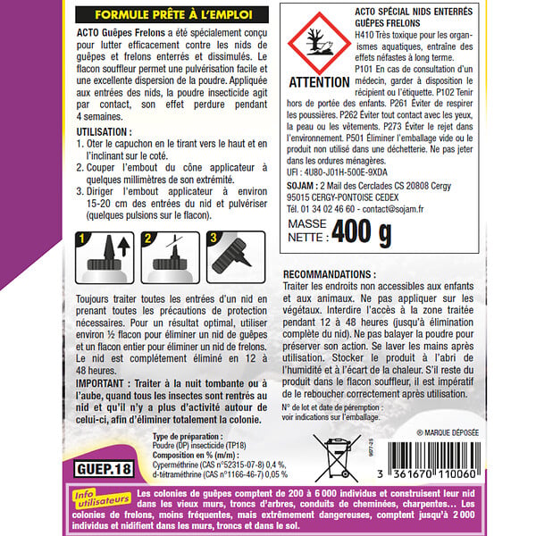 ACTO - Poudre nids de guêpes - frelons enterrés - large