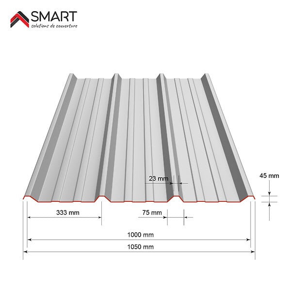 BRAVO THE SMART SOLUTION - Tôle bac acier - Toiture - Couverture - plaque TR45 Coloris Gris Anthracite RAL 7016 Dimensions 2000x1050x0.63mm - large
