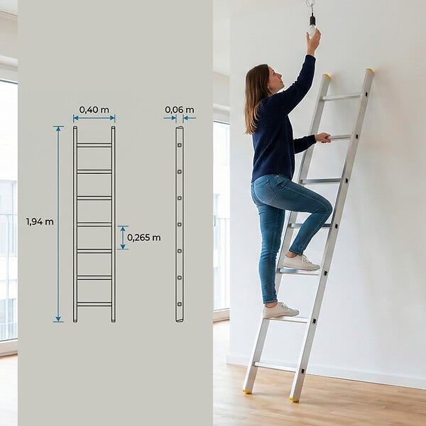 HOSTRÃ–M - Echelle simple StablePro 7 marches en aluminium, légère et durable, hauteur de travail maximale 2,95m, garantie 5 ans, charge maximale 150kg, Hostrom - large