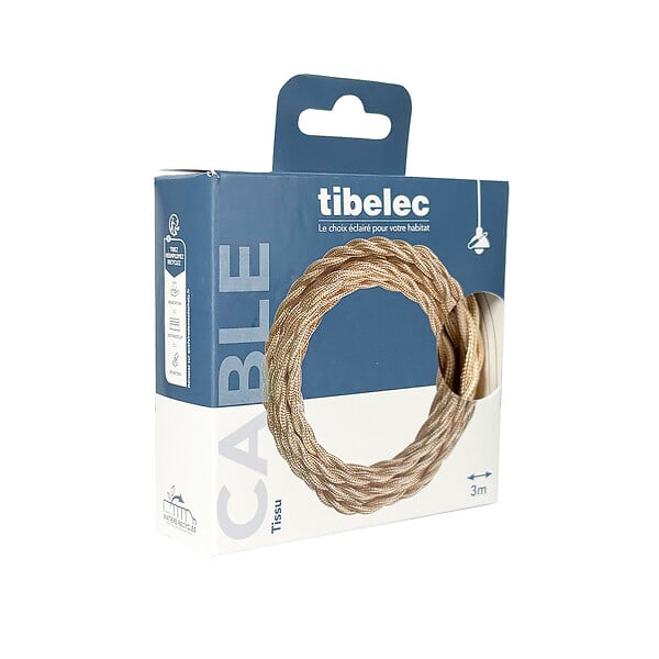 TIBELEC - Câble électrique torsadé tissu doré 3m - large
