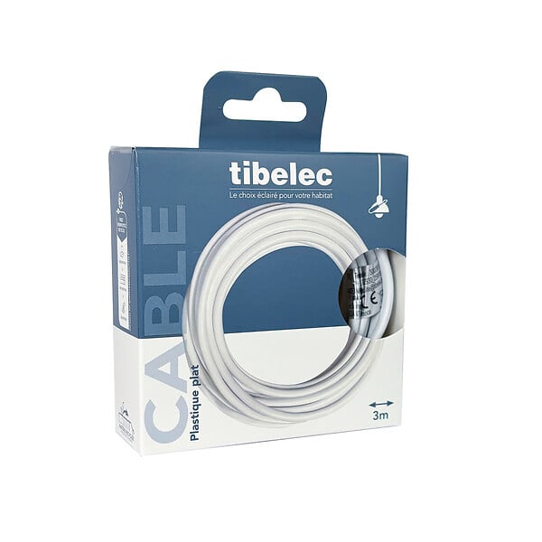 TIBELEC - Câble plastique plat 3m blanc - large