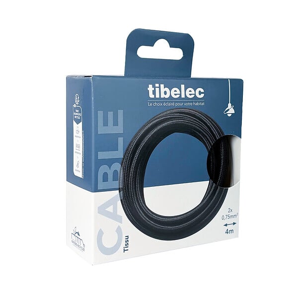 TIBELEC - Câble électrique textile - Tissu noir - 4m - large
