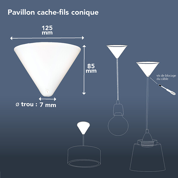 TIBELEC - Pavillon plastique conique diamètre 125mm hauteur 85mm bc - large