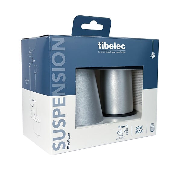 TIBELEC - Monture suspension plastique argentée douille E27 60W - large