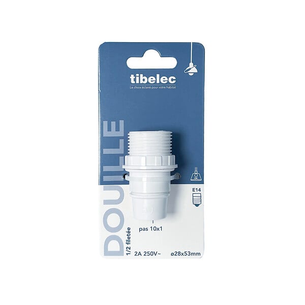 TIBELEC - Douille isolée E14 - Bakélite - Blanc - Filetage 10x1 - large