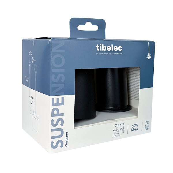TIBELEC - Monture suspension plastique E27 60W maxi noir - large