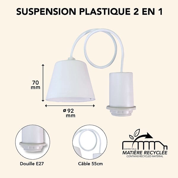 TIBELEC - Monture suspension plastique E27 60W maxi noir - large