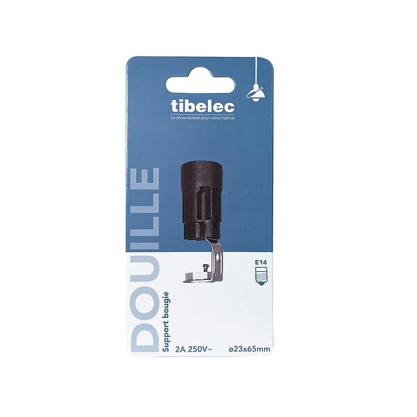 TIBELEC - Douille support bougie E14 hauteur 6 5CM noir - large