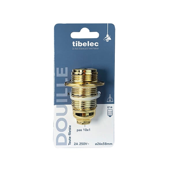 TIBELEC - Douille E14 acier laitonné haute température avec bague 10x1 CS - large