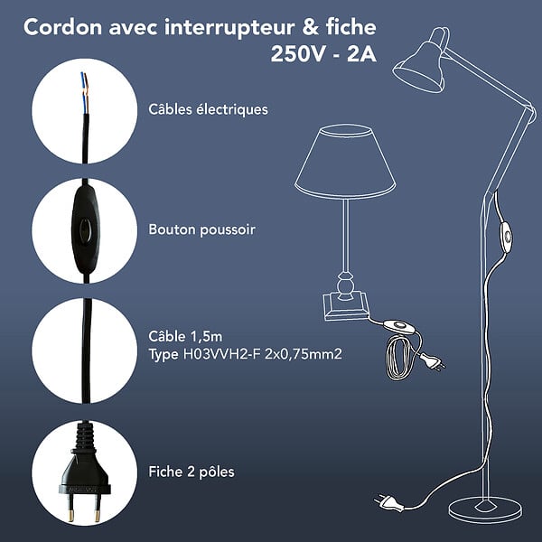 TIBELEC - Cordon H03VVH2F inter fiche longueur 1.5m NR CS - large