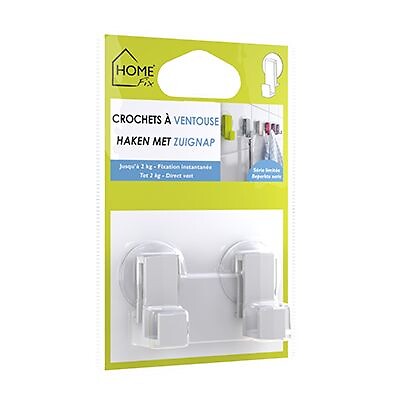 HOME FIXE - 2 petits crochets ventouse blanc - large