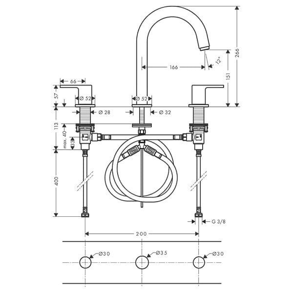 HANSGROHE - Mélangeur robinet Vernis Shape 3 trous Chromé avec tirette et vidage synthétique - large