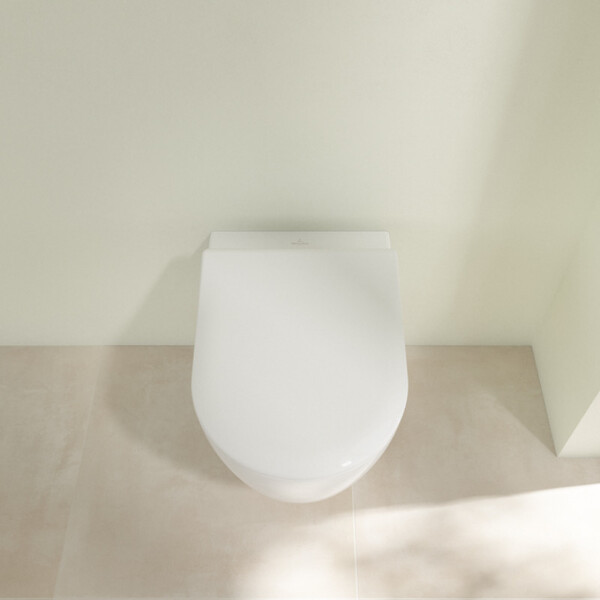 VILLEROY ET BOCH - Avento Combipack WC suspendu sans bride à fond creux DirectFlush + Abattant slim amovible avec frein de chute, Blanc (5656FS01) - large