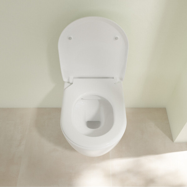VILLEROY ET BOCH - Avento Combipack WC suspendu sans bride à fond creux DirectFlush + Abattant slim amovible avec frein de chute, Blanc (5656FS01) - large