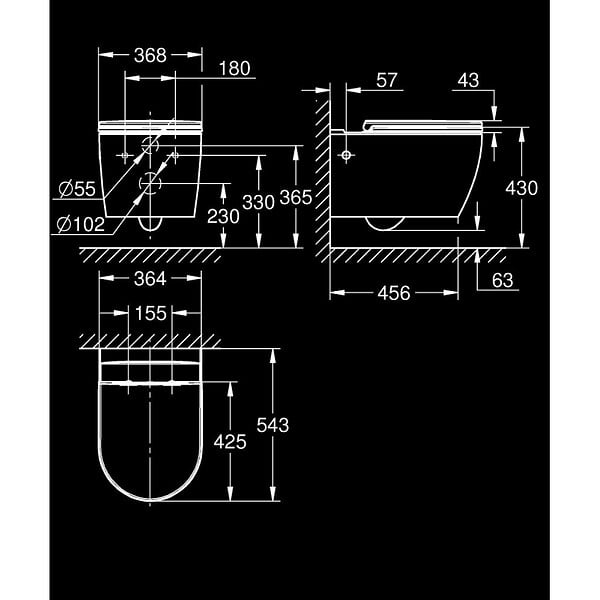 GROHE - Start Round 36,8 x 54,3 cm WC suspendu avec abattant SoftClose, Rimless, blanc (G103848SH00) - large