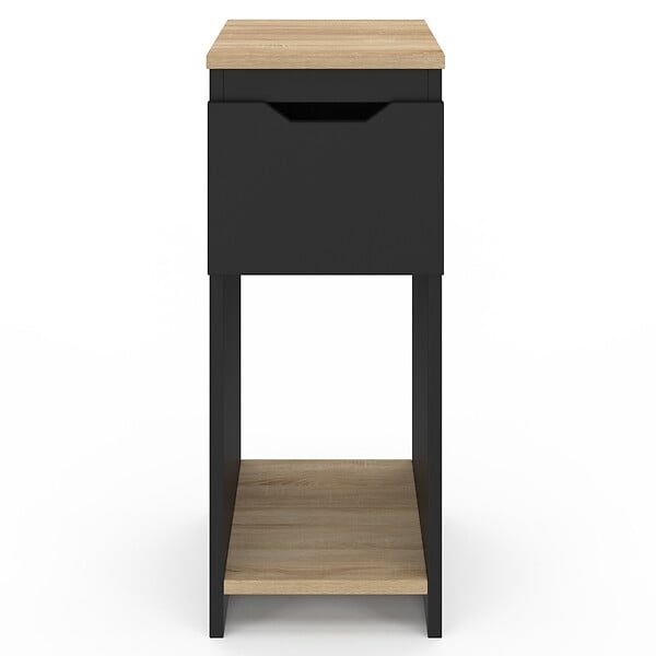 ID MARKET - Lot de 2 tables de chevet étroites ANOUK 1 tiroir avec niche noir et bois - large