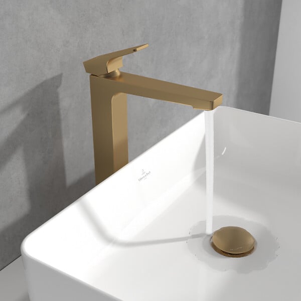 VILLEROY ET BOCH - Mitigeur lavabo surélevé  Architectura Square avec vidage Push Open Or brossé - large