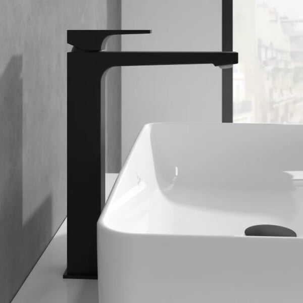 VILLEROY & BOCH - Villeroy & Boch Architectura Square Mitigeur Monocommande pour lavabo, Surélevée, Avec vidage, Noir Mat (TVW125002000K5) - large