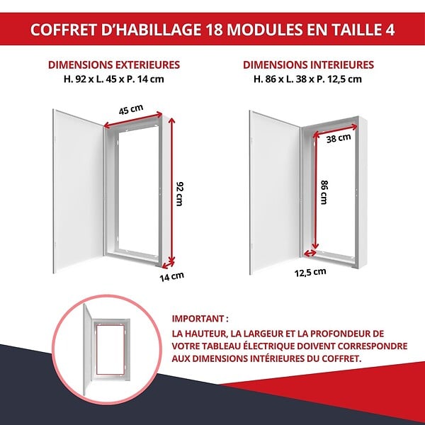 ATOLE - Coffret d'habillage ATOLE en acier blanc pour tableaux électriques - H 86 x L 38 x P 12,5 cm - Réf. RCHM184 - large