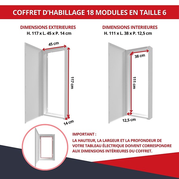 ATOLE - Coffret d'habillage ATOLE 18 modules en acier blanc pour tableaux électriques - H 117 x L 45 x P 14 cm - Réf. RCHM186 - large