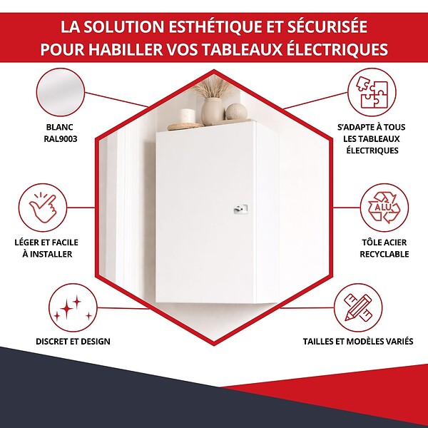 ATOLE - Coffret d'habillage ATOLE 13 modules en acier blanc avec serrure à clef - H 117 x L 34 x P 14 cm - Réf. RCH600GSS - large