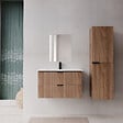 AURLANE - Pack Meuble salle de bain 60cm et Colonne de rangement - Façades Ondulées Décor Bois - MILO - vignette