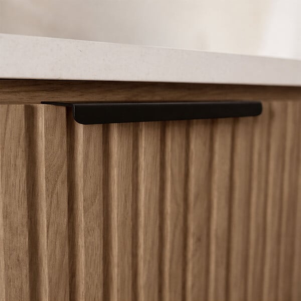 AURLANE - Pack Meuble salle de bain 60cm et Colonne de rangement - Façades Ondulées Décor Bois - MILO - large