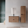 AURLANE - Pack Meuble salle de bain 80cm et Colonne de rangement - Façades Ondulées Décor Bois - MILO - vignette