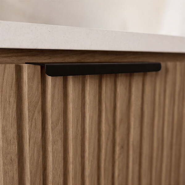 AURLANE - Pack Meuble salle de bain 80cm et Colonne de rangement - Façades Ondulées Décor Bois - MILO - large