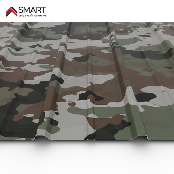 BRAVO THE SMART SOLUTION - Tôle bac acier - Toiture - Couverture - plaque H12+ Coloris Camouflage Printech Dimensions 1200x906x0.40 mm - large